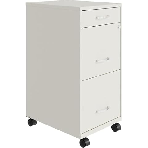 Space Solutions 3 Drawer Metal Mobile File Cabinet with Lock, Letter Size, White, Partially Assembled Cover