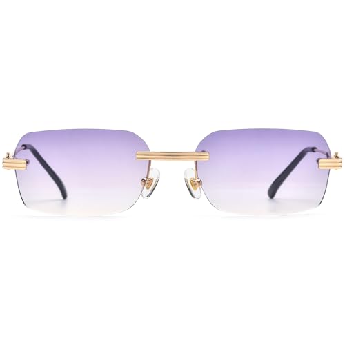 Image of HEPIDEM Rimless Rectangle Zircon Diamonds UV400 Square Sunglasses for Men with Nylon Lens