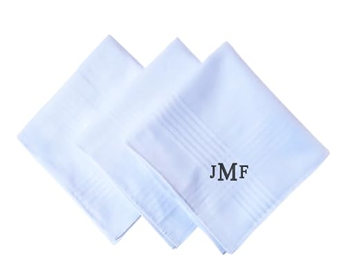 CFMONOGRAM - Handkerchiefs for men - Cotton Hankies, Embroidered Hanky Personalized Monogram Custom For Dad Father (WHITE SET)