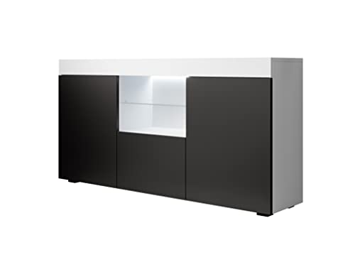 MB Muebles Bonitos, Aparador Sefora para Salón Comedor Moderno con Luz LED, Mueble de Melamina Mate, Color Blanco y Negro, 135x73x34 cm