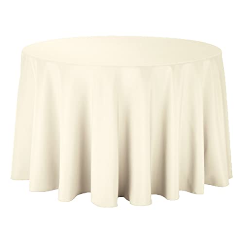Sparkles Make It Special Leading Linens 108" Inch Round Polyester Cloth Fabric Linen Tablecloth - Wedding Reception Restaurant Banquet Party - Machine Washable - Choice of Color - Ivory