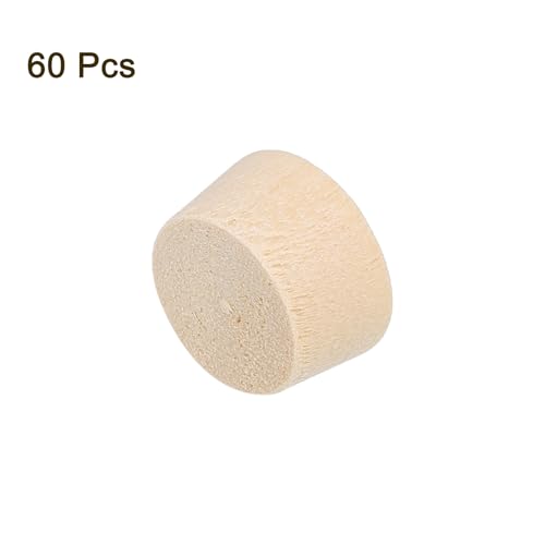Image of uxcell 60Pcs Wood Button Plugs, 13mm /0.51 inch Flat Head Hardwood Screw Hole Plug Wooden Caps Buttons Wood Plug for Furniture Woodworking Craft Decor (14.5mm x 13mm)