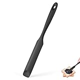 Doosu Silicone Jar Scraper Spatula, 600°F Heat Resistant Rubber Scraping Tool for Jam Nut Butter Sourdough, Flexible Skinny Cream Spreader Long Slim Kitchen Spurtle for Jar Blender Bottle (Black)