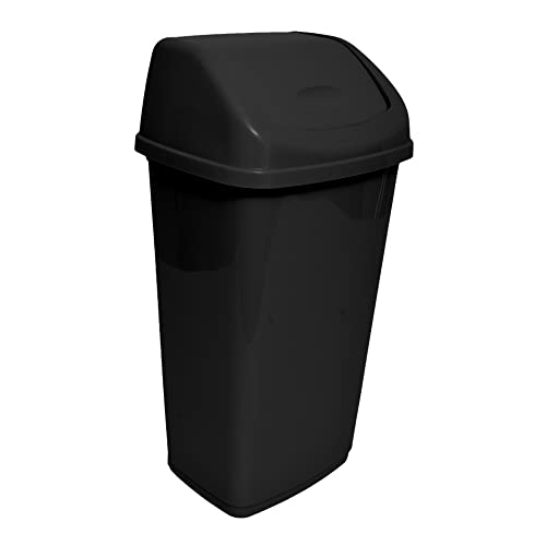KAPCO Small Plastic Swing Top Bin (10L, Black) Durable Easy Clean Waste Recycling Dustbin for Home, Office, Kitchen & Bathroom | Rubbish, Refused Trash Bin with Swing Lid | Under Counter Recycle Bin