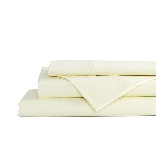 Image of Linen Home 100% Cotton Percale Sheets Queen Size, Cream, Deep Pocket, 4 Pieces Set - 1 Flat, 1 Deep Pocket Fitted Sheet and 2 Pillowcases, Crisp Cool and Strong Bed Linen