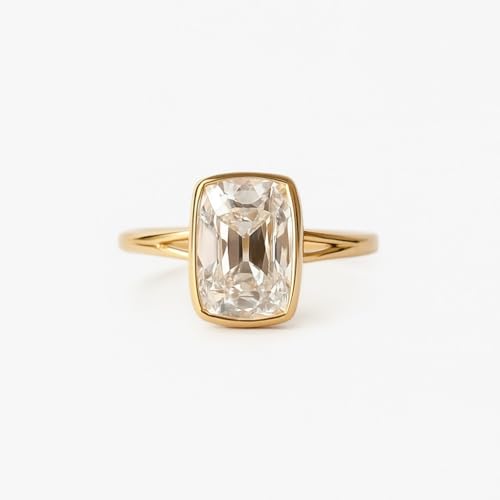 2 CT Cushion Cut Moissanite Engagement Ring 14k Yellow Gold Solitaire with Promise Ring Bezel Setting Anniversary Jewelry Engagement Gift For Fiancess2