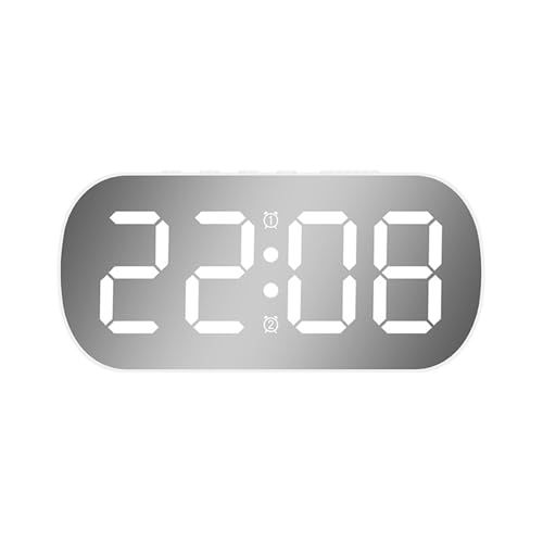 mophrati デュアルアラームとスヌーズ機能付き置き時計、より良い目覚めのためのプラスチックデジタル目覚まし時計、2つの表示モード日付, 白い白い光