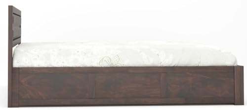 Image of Sheesham Wood King Size Bed with Box Storage | Wooden Double Bed Cot Palang Furniture for Bedroom Living Room and Home (Walnut Finish)