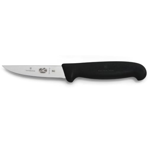 Victorinox Fibrox Cuchillo de pelar fruta y verdura, cuchillo deshuesador pequeño para carne, 10 cm, hoja recta, afilado, acero inoxidable, negro