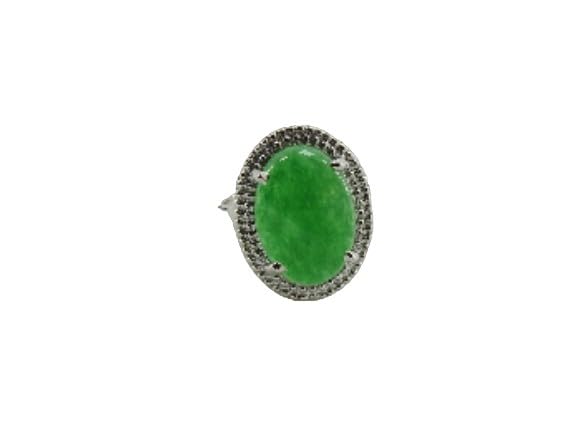 Handmade Sterling Silver Statement Ring Green Imitation Pota Ring Gemstone Finger Band For Women's & Girl With Intricate Detailing Wedding & Anniversary Ring