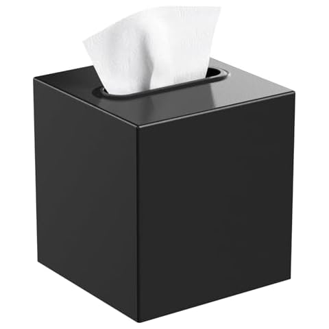 Livelab Metal Tissue Box Cover, Square Tissue Box Holder Modern Decor Facial Napkin Holder Tissue Box Dispenser for Bathroom Vanity Countertop, Living Room, Bedroom, Office | Black Cover