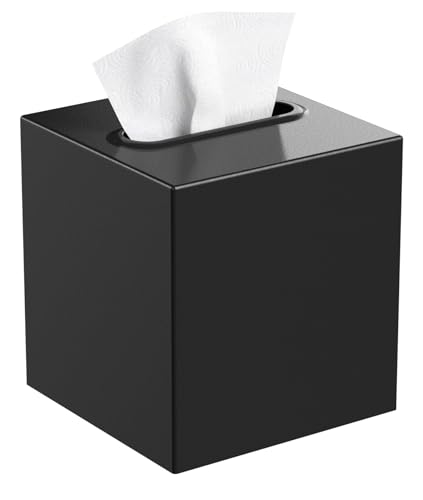 Livelab Metal Tissue Box Cover, Square Tissue Box Holder Modern Decor Facial Napkin Holder Tissue Box Dispenser for Bathroom Vanity Countertop, Living Room, Bedroom, Office | Black