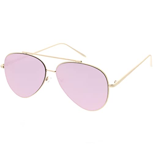 zeroUV Mirrored Oversized Aviator Sunglasses for Women and Men, Metal Frame & UV400 with Large Flat Mirror Lens 58mm (Gold/Purple Mirror)