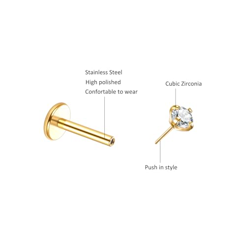 Image of Oveta 18G Threadless Nose Stud Push In Flat Back Tragus Earrings for Women 7 /32 inch Bar