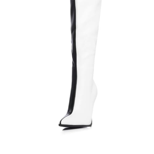 FSJ Women Sexy Pointed Toe Stiletto Heel Over the Knee High Boots Multicolor Smooth Leather Side Zipper Color Matching Wedding Party Dress Shoes Size 4-16 US3