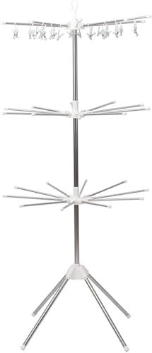 Vilom 軽量コンパクト折りたたみ物干しラック 4本脚で安定した室内室外兼用ハンガー 360度回転設計で多方向干し可能 花粉季節や雨の日でも室内で快適使用 上部ピンチハンガーとしても活用可 省スペースで一人暮らしや狭いバルコニーに最適 (3階,30個のク