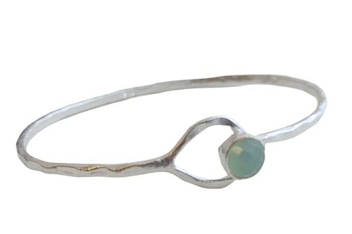 Bracelet manchette fin argent anti-ternissement et pierre calcédoine aqua