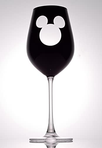 Image of JoyJolt Disney Luxury Mickey Mouse Stemmed White Wine Glasses. European Crystal Wine Glasses Set of 2 Drinking Glasses. Xmas Disney Stuff, Gifts and Cups. 16oz Black Wine Glass, Disney Wine Glass