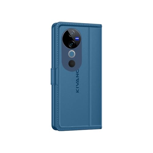 Image of KIVANO LUXE Compatible for Vivo T3 Ultra 5G / Vivo V40 5G / Vivo V40 Pro 5G Luxury Handmade Leather Magnetic Flip Folio Case | Card Holder & Kickstand | Slim Protective Cover | Unisex - Blue