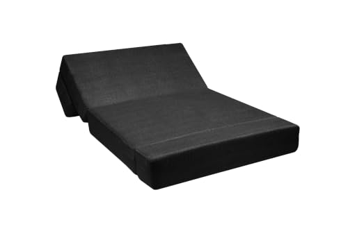 Image of Los Angeles Foldable One Seater Sofa Cum Bed, Sofa Bed 3 X 6 Ft Jute Fabric Washable Cover Including Cushion Perfect for Living Room & Office Guest Room - Black