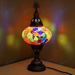 ENVA Turkish Moroccan Tiffany Style Handmade Mosaic Table Desk Bedside Night Lamp Light Lampshade with LED Bulb Large Globe (3023)