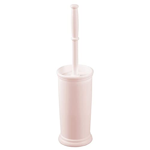 mDesign Toilet Bowl Brush and Holder, Covered Bathroom Toilet Brush - Standing Toilet Bowl Scrubber in Modern Holder, Compact, Space Saving, Deep Cleaning Brush for Toilet, Hyde Collection, Light Pink