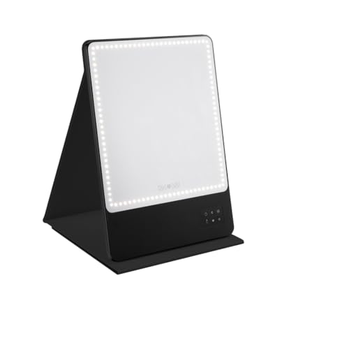 RIKI LOVES RIKI Riki Skinny Duo eco Glam On-The-Glow Set, smart resevänlig LED-spegel med hållbart skyddskåpa dubbelt som stativ, CRI 95+, färgtemperatur och ljusstyrka justerbar (svart)