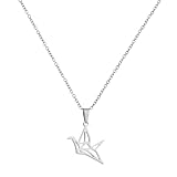 Garneck Conjunto Pendientes Mujer Plata Diseño Grulla de Papel Hueca, Collar y Pendientes Minimalistas para Niñas, Joyería Creativa en Acero Inoxidable, Obsequio Original para Ocasiones