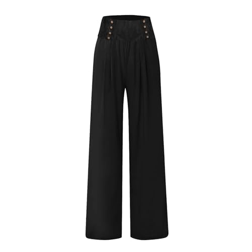 Wide Leg Linen Pants for Women Elastic Smocked Waist Palazzo Pants Lightweight Summer Boho Beach Pants with Pockets3