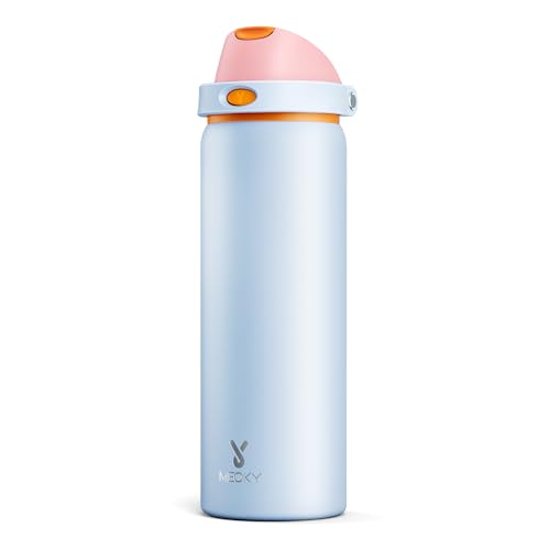 Image of 32 oz Insulated Water Bottle with Straw: Meoky Stainless Steel Metal Water Bottle with 2-in-1 Lid - Leak Proof, Cold for 24 Hours, Protective Silicone Base, BPA-Free for Gym Sports, Periwinkle