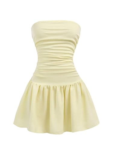 SOLY HUX Girl's Summer Strapless Dresses Sleeveless Ruffle A Line Short Dress Vacation Clothes