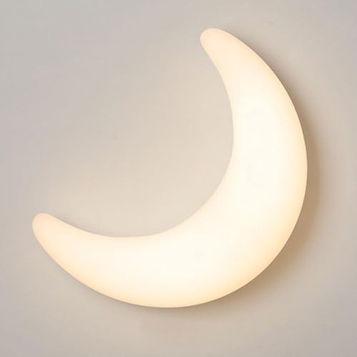 Aplique de pared con atenuación LED, estilo nórdico minimalista, blanco, para habitación de niños, lámpara de pared creativa moderna de mediados de siglo, lámpara de pared con forma de luna para inter