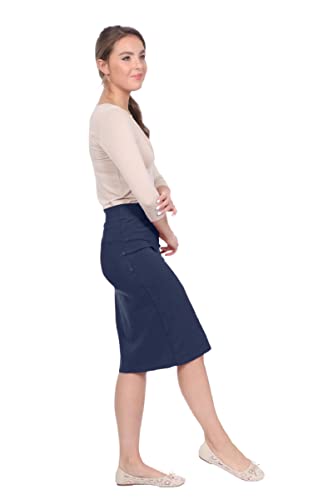 Kosher Casual Women's Modest Knee-Length Fitted Lightweight Cotton Spandex Pencil Skirt3
