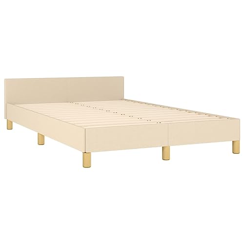 Lit Double vidaXL avec Tête de Lit, Rembourré, Sommier à Lattes, Pied, Moderne, Crème 120x190 cm Tissu