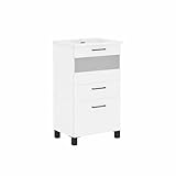 Baikal Mueble de Baño Win. Mueble MONTADO. 2 Cajones + Puerta Abatible con Vitrina. Patas Negras. Armario de Baño. Lavabo Ceramico. Altura 75cm. Fondo 39cm. Ancho 50cm Blanco
