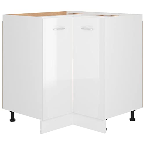 vidaXL Armario de Cocina Muebles Mobiliario Mesa Trabajo Almacenamiento Cuencos Platos Ollas Alacena Contrachapada Blanco con Brillo 75,5x75,5x80,5cm