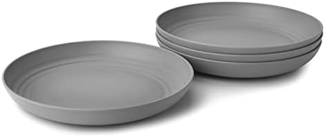 Grey Plastic Dinner Set Plates Bowls Cups Cutlery for Toddler Home Camping Caravan 28 Pieces Microwave and Dishwasher Safe BPA Free Lightweight Unbreakable