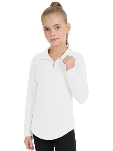 Girls Fashion Shirts Long Sleeve 1/4 Zip Pullover Trendy Tshirt Kids Cute Fall Athletic Workout Tops Basic Tees 5-14 Years2