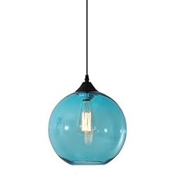 Lampara Techo Azul Amazon S-Cevada Lámpara Colgante de Bola de Vidrio Simple, Luz Colgante de Techo de Globo Industrial Vintage E27 Loft Bar para Cocina, Comedor, Dormitorio (Azul)