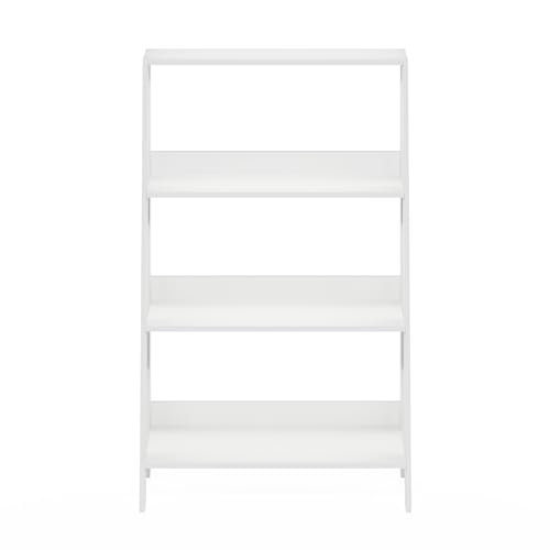 Image of Furinno Ladder 4-Tier Book Shelf, Open Frame Ladder Shelf, White | 10.9 x 23.6 x 38.4, Bookcase, Standing Display Storage Shelves, Storage Rack, for Organization, Living Room, Home Office