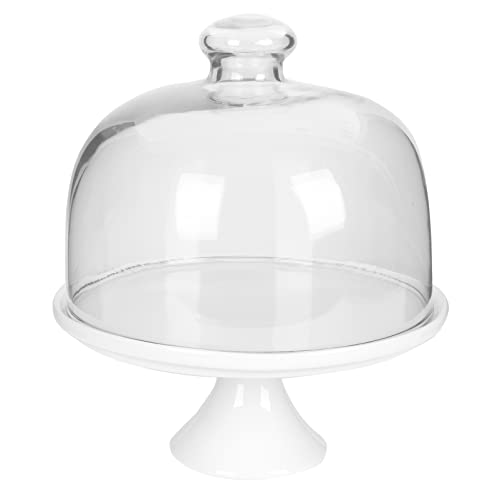Cake Stand With Glass Dome Lid Cover Footed Cake Plate Server Ceramic Serving Tray Wedding Cake Cake Cheese Platter Cupcake Server Dessert Plate For Birthday Bridal Shower #TOP9