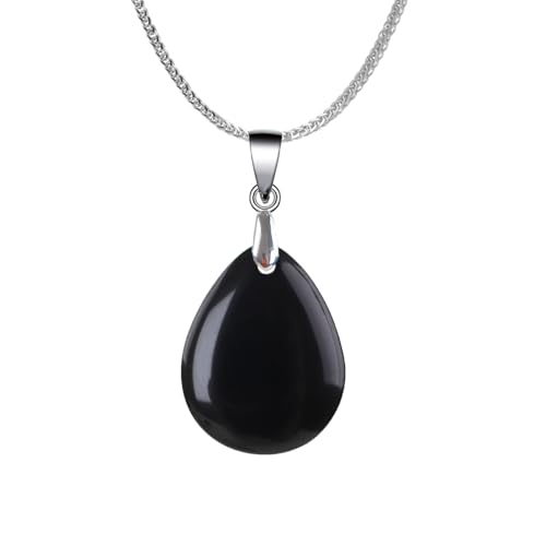 iSTONE 925 Sterling Silver Natural Black Obsidian Crytral for Womens Pendant Necklace, Gemstone...