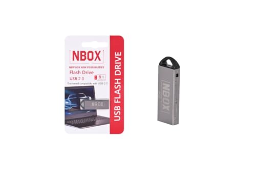 Image of NBOX USB Flash Drive 2.0, 8GB, Silver Metal Body, High Speed Pendrive with Keyring Loop