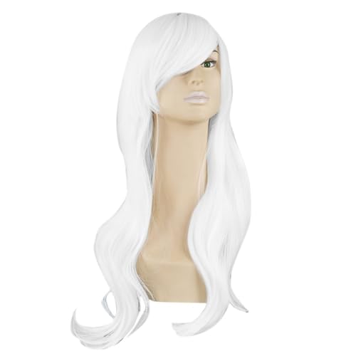 ポニーテールコスプレウィッグのロングカーリークリップ 合成耐熱ロングウェーブブルー女性用ヘアコスチュームカーニバルハロウィン仮面パーティーサロンヘアピース(WHITE)