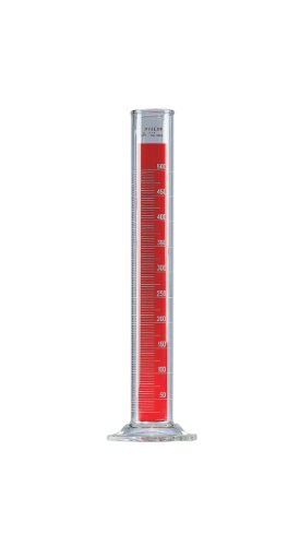Image of Pyrex Lifetime Red Single Metric Scale Graduated TC Cylinder, 500ml Capacity, 50mm OD x 390mm Height (Case of 8)