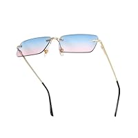 besbomig Vintage Lunettes de Soleil Rectangulaire Homme Femme - Rétro Lunettes de Soleil Sans Monture Lunettes Carrées Sans Cadre UV400 Protection