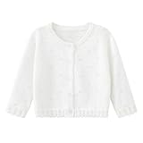 Miccina Baby Girls Cardigan Sweater Infant Toddler Knit Button Up Jacket Newborn Lace Trim Outfit Cotton Tops White