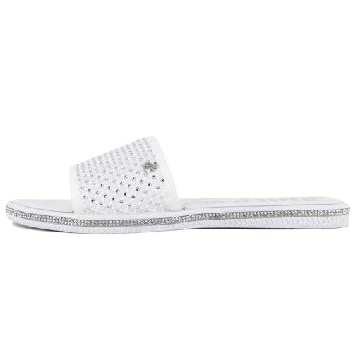 Image of Juicy Couture Women's Slide Sandals - Glitter Bling Open Toe Sparkle Flats - Dressy Summer Casual Footwear