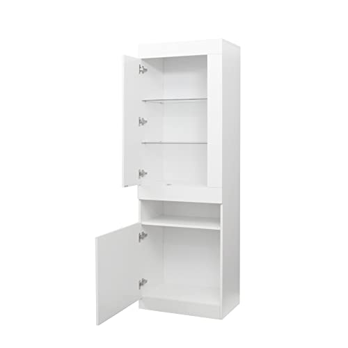 Bellemave High Gloss Led Bookcase Storage Cabinet With Adjustable Shelves & Cupboard With Door, Freestanding Tall Cabinet For Living Room, Hallway, Office, White #TOP3