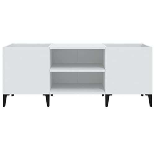Mueble de madera noble y metal blanco de 121 cm con paneles de diseño lineal 7